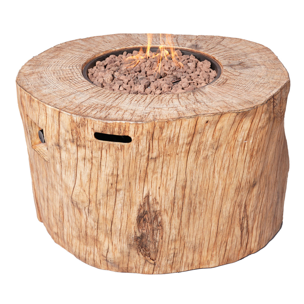Homeroots 37" Brown Faux Wood Stump Propane Round Fire Pit With Cover   535176