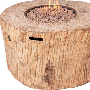 Homeroots 37" Brown Faux Wood Stump Propane Round Fire Pit With Cover   535176