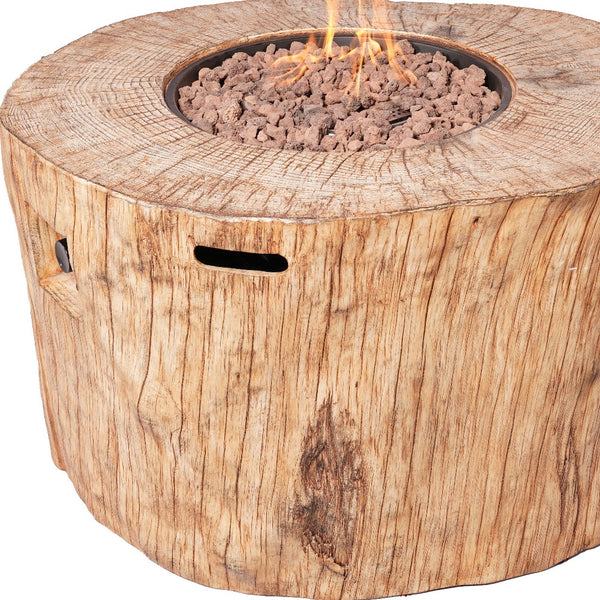 Homeroots 37" Brown Faux Wood Stump Propane Round Fire Pit With Cover   535176