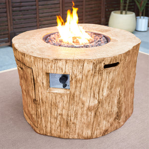 Homeroots 37" Brown Faux Wood Stump Propane Round Fire Pit With Cover   535176