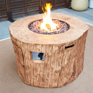 Homeroots 37" Brown Faux Wood Stump Propane Round Fire Pit With Cover   535176