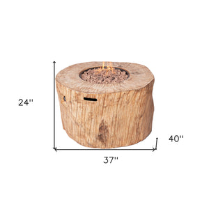 Homeroots 37" Brown Faux Wood Stump Propane Round Fire Pit With Cover   535176