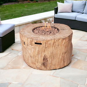 Homeroots 37" Brown Faux Wood Stump Propane Round Fire Pit With Cover   535176