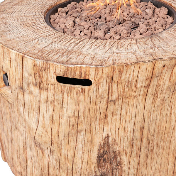 Homeroots 37" Brown Faux Wood Stump Propane Round Fire Pit With Cover   535176