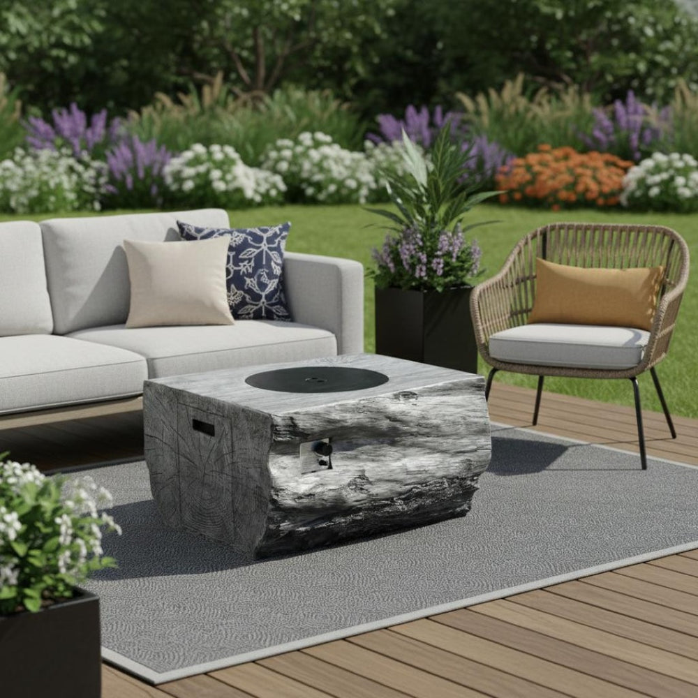 HomeRoots 50000 BTU Gray Aluminum Natural Gas Fire Pit - Durable, Adjustable Flame, Cover Included for Cozy Nights 535177
