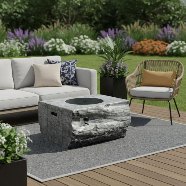 HomeRoots 50000 BTU Gray Aluminum Natural Gas Fire Pit - Durable, Adjustable Flame, Cover Included for Cozy Nights 535177
