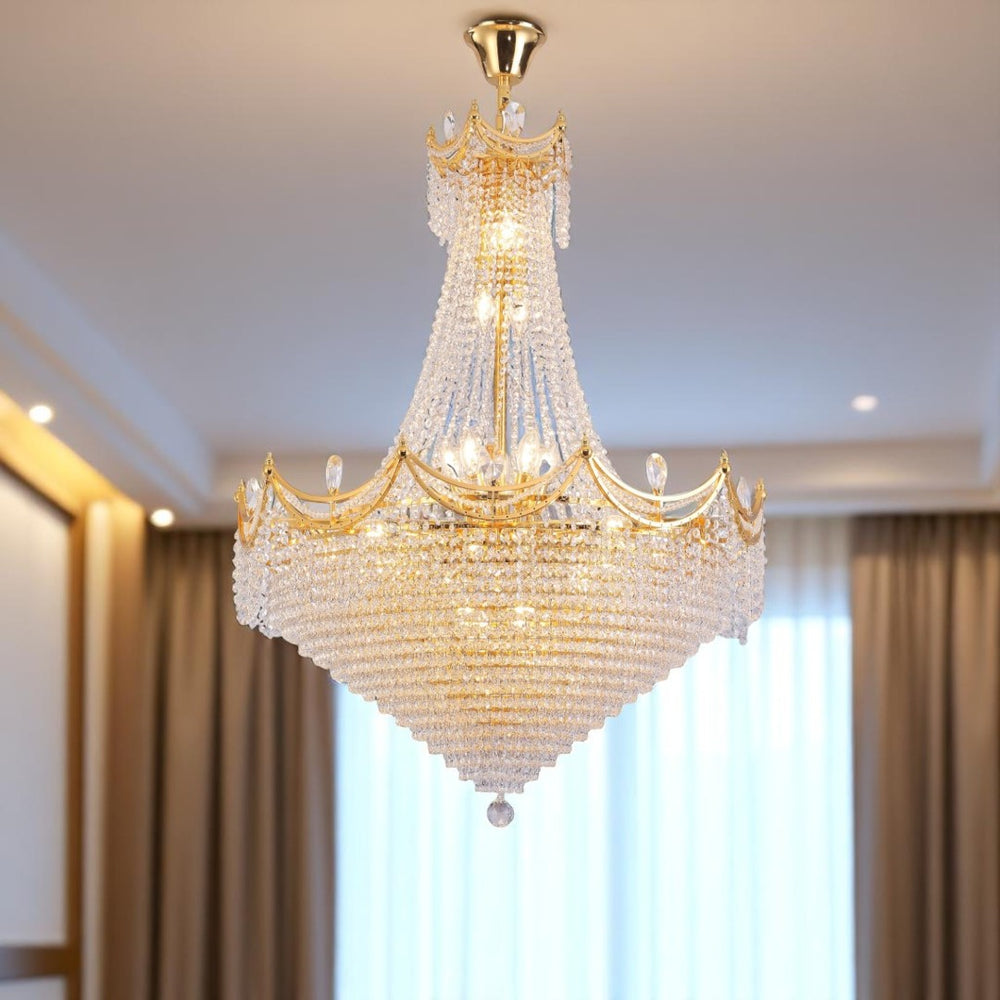 HomeRoots Clear Empire Style Multi-Light Crystal Chandelier - Dimmable Elegance for Dining & Living Spaces 535179