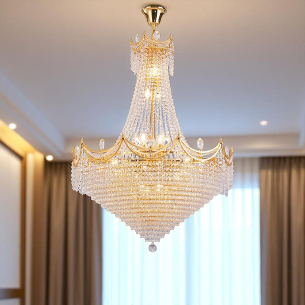 HomeRoots Clear Empire Style Multi-Light Crystal Chandelier - Dimmable Elegance for Dining & Living Spaces 535179