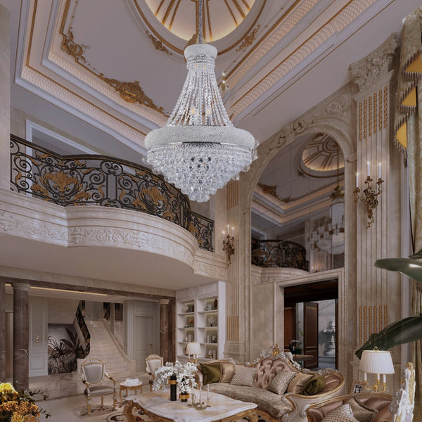 HomeRoots Clear Empire Crystal Chandelier - Dimmable Elegance for Dining, Entryway, and Home Décor Spaces 535180
