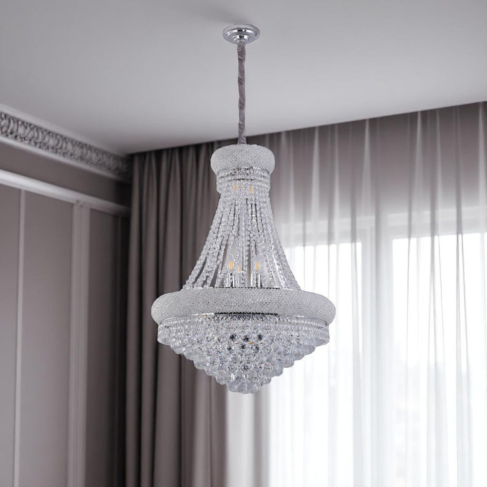 HomeRoots Clear Empire Crystal Chandelier - Dimmable Elegance for Dining, Entryway, and Home Décor Spaces 535180