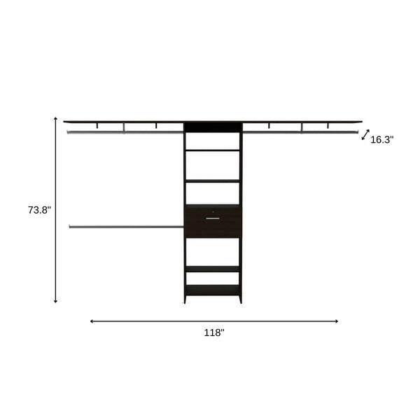 Homeroots 118" Black Manufactured Wood Closet System  Manufactured Wood 535182
