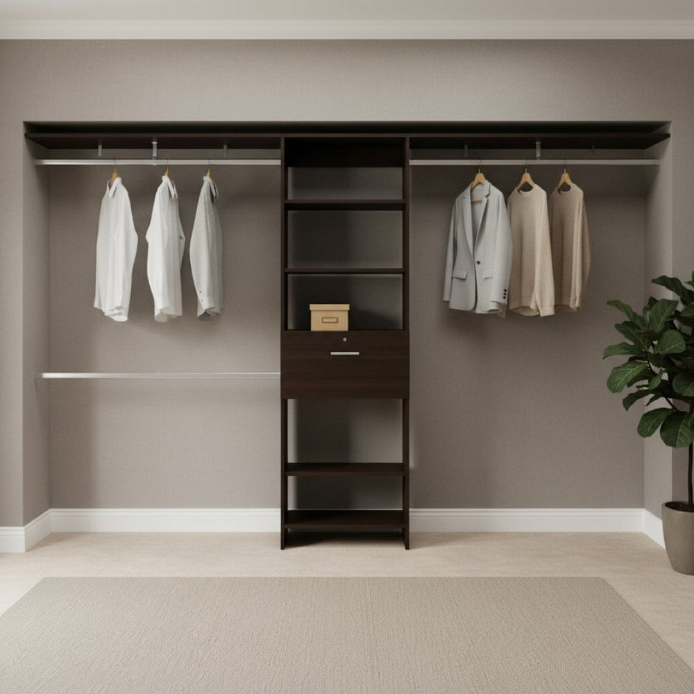 HomeRoots 118" Black Wood Closet System - Modern High-Capacity Storage Solution for Stylish Organization Needs 535182