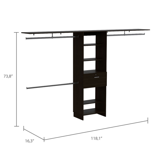 Homeroots 118" Black Manufactured Wood Closet System  Manufactured Wood 535182