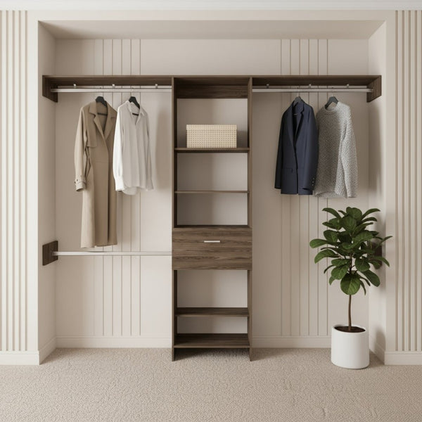 HomeRoots 98" Brown Wood Closet System - Modern Storage Solution with Spacious Layout & Sleek Design for Any Room 535183