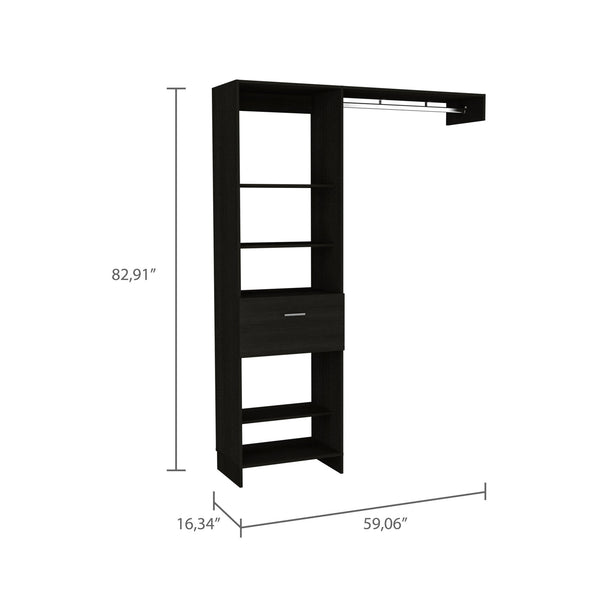 Homeroots 59" Black Manufactured Wood Closet System  Manufactured Wood 535186