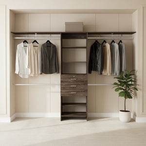 HomeRoots 118" Dark Brown Wood Closet System - Elegant Modern Design for Organized Bedrooms & Dressing Rooms 535188