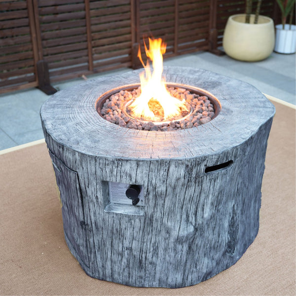 HomeRoots 50000 BTU Gray Aluminum Round Fire Pit Table - Adjustable Flame, Durable Design & Protective Cover 535189