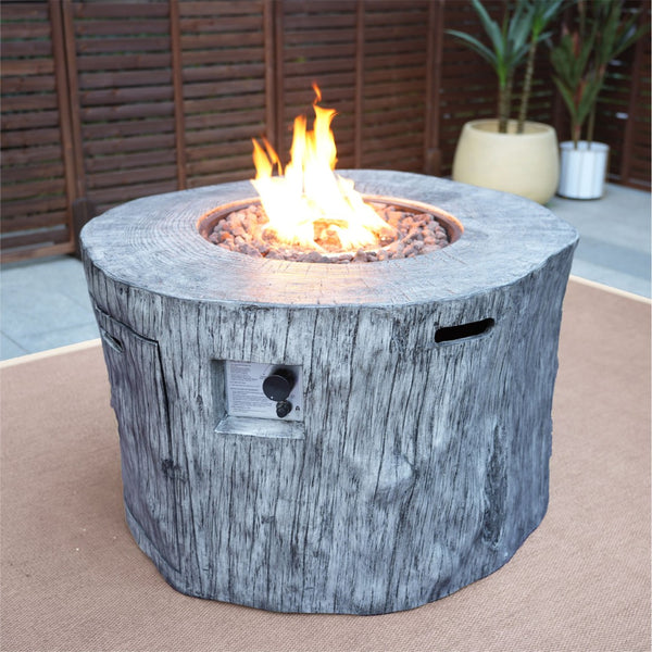HomeRoots 50000 BTU Gray Aluminum Round Fire Pit Table - Adjustable Flame, Durable Design & Protective Cover 535189