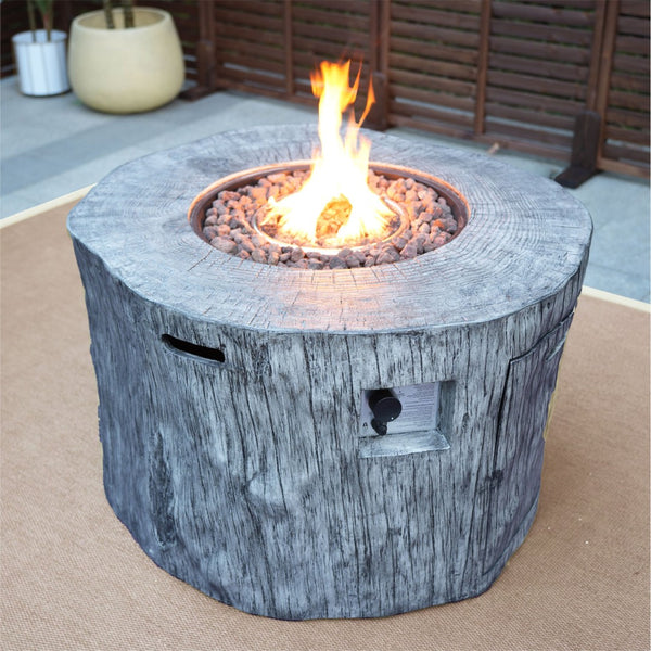 HomeRoots 50000 BTU Gray Aluminum Round Fire Pit Table - Adjustable Flame, Durable Design & Protective Cover 535189