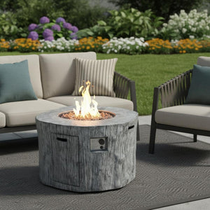 HomeRoots 50000 BTU Gray Aluminum Round Fire Pit Table - Adjustable Flame, Durable Design & Protective Cover 535189