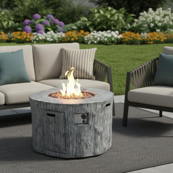 HomeRoots 50000 BTU Gray Aluminum Round Fire Pit Table - Adjustable Flame, Durable Design & Protective Cover 535189