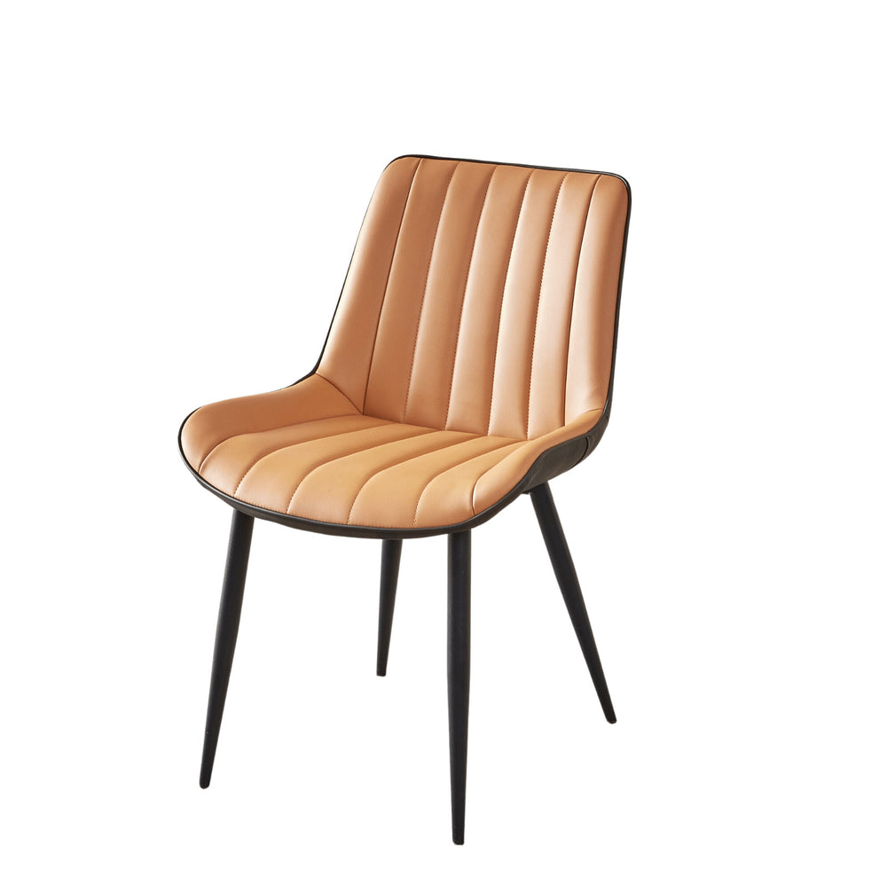 Homeroots Set Of Two Orange And Black Upholstered Fabric Dining Side Chairs  Leather 535195