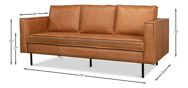 Sarreid Esprit Leather Sofa - Luxurious Light Harness Brown With Durable Iron Frame For Timeless Elegance Brown  53522