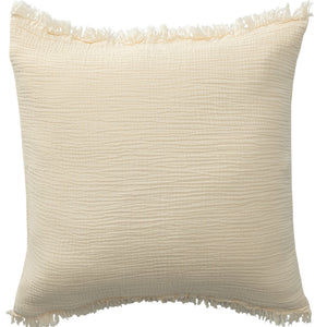 Homeroots 20" X 20" Cream Cotton Zippered Down Pillow With Fringe Cream  535259
