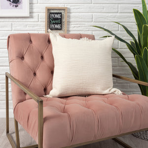 Homeroots 20" X 20" Cream Cotton Zippered Down Pillow With Fringe Cream  535259