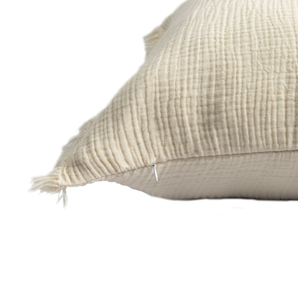 Homeroots 20" X 20" Cream Cotton Zippered Down Pillow With Fringe Cream  535259