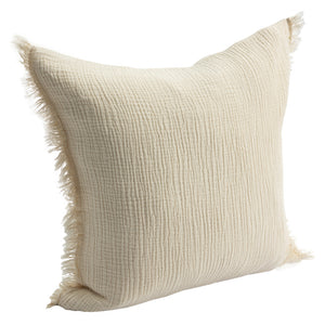 Homeroots 20" X 20" Cream Cotton Zippered Down Pillow With Fringe Cream  535259