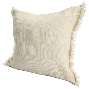 Homeroots 20" X 20" Cream Cotton Zippered Down Pillow With Fringe Cream  535259
