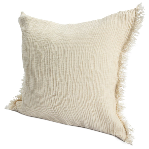 Homeroots 20" X 20" Cream Cotton Zippered Down Pillow With Fringe Cream  535259