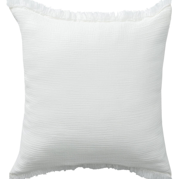 Homeroots 20" X 20" White Cotton Zippered Down Pillow With Fringe White  535260