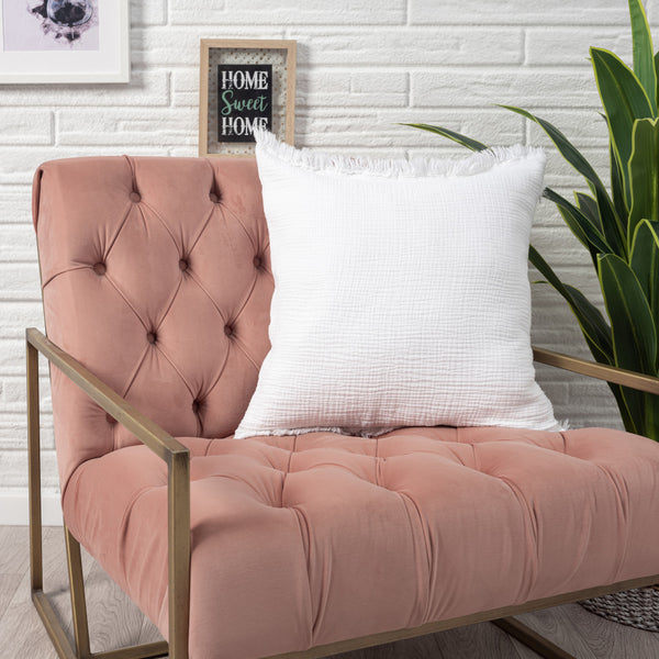 Homeroots 20" X 20" White Cotton Zippered Down Pillow With Fringe White  535260