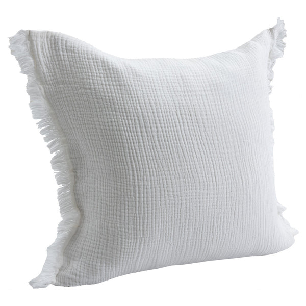 Homeroots 20" X 20" White Cotton Zippered Down Pillow With Fringe White  535260
