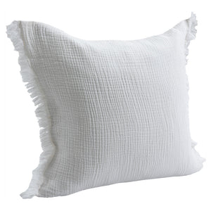 Homeroots 20" X 20" White Cotton Zippered Down Pillow With Fringe White  535260