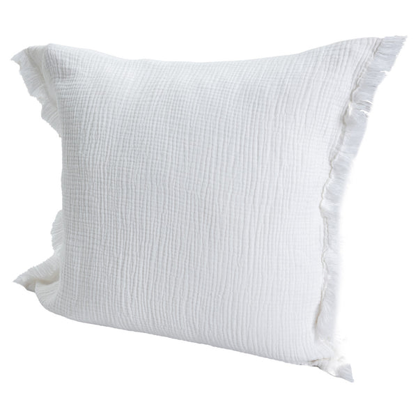 Homeroots 20" X 20" White Cotton Zippered Down Pillow With Fringe White  535260