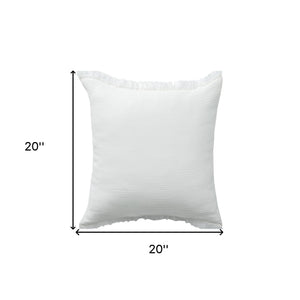 Homeroots 20" X 20" White Cotton Zippered Down Pillow With Fringe White  535260
