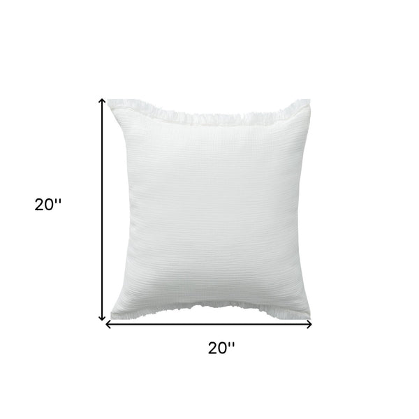 Homeroots 20" X 20" White Cotton Zippered Down Pillow With Fringe White  535260