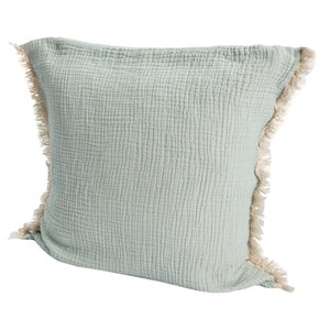 Homeroots 20" X 20" Green Cotton Zippered Down Pillow With Fringe Green  535261