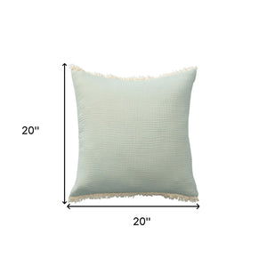 Homeroots 20" X 20" Green Cotton Zippered Down Pillow With Fringe Green  535261