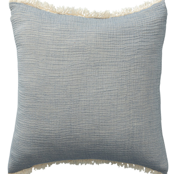 Homeroots 20" X 20" Blue Cotton Zippered Down Pillow With Fringe Blue  535262