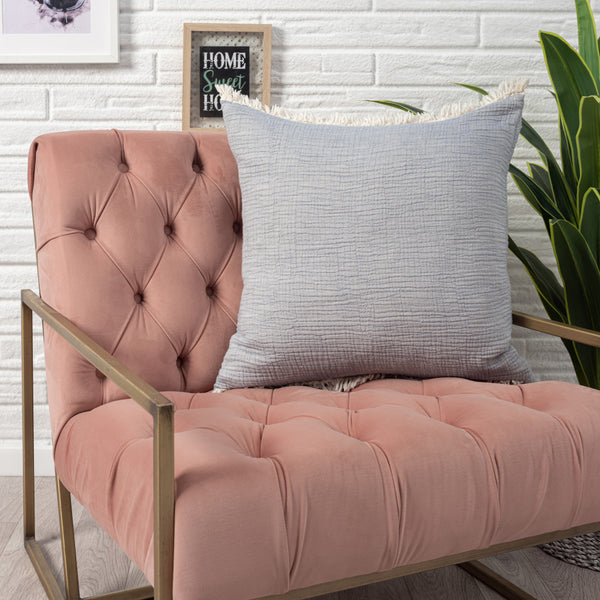 Homeroots 20" X 20" Blue Cotton Zippered Down Pillow With Fringe Blue  535262