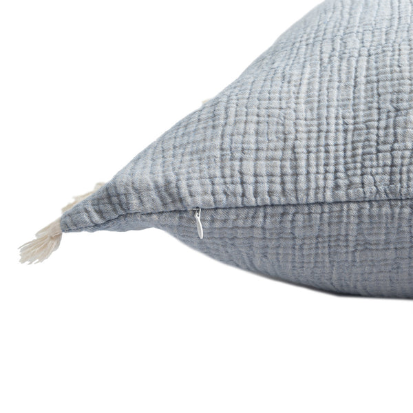 Homeroots 20" X 20" Blue Cotton Zippered Down Pillow With Fringe Blue  535262