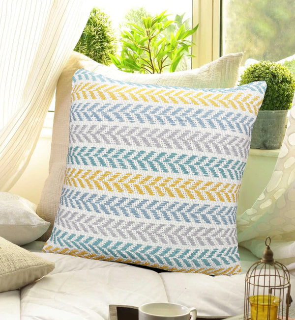 Homeroots Set Of Four 18" X 18" Yellow Beach Chevron Cotton Zippered Pillow Yellow  535275