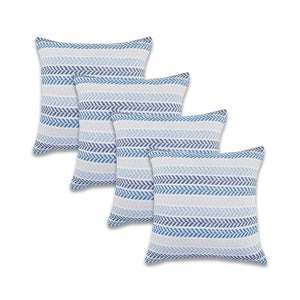 Homeroots Set Of Four 18" X 18" Blue Beach Chevron Cotton Zippered Pillow Blue  535276