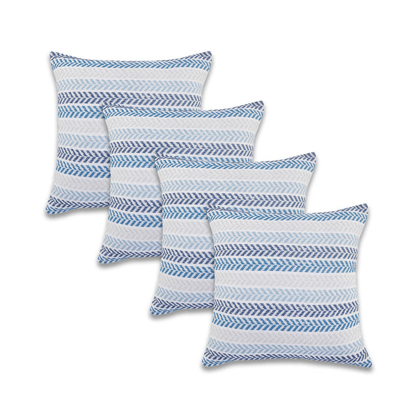 Homeroots Set Of Four 18" X 18" Blue Beach Chevron Cotton Zippered Pillow Blue  535276