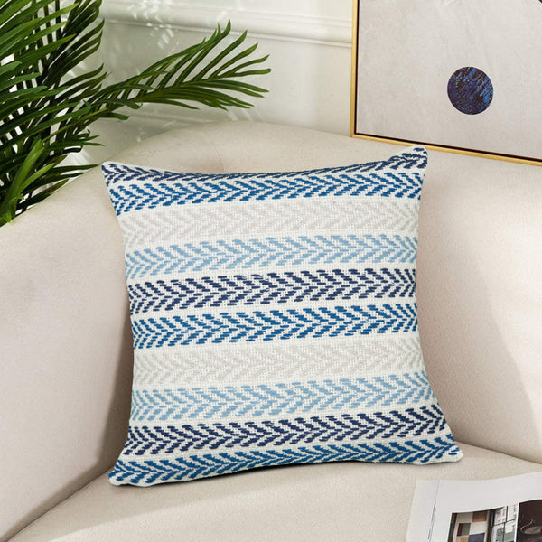 Homeroots Set Of Four 18" X 18" Blue Beach Chevron Cotton Zippered Pillow Blue  535276