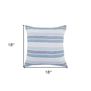 Homeroots Set Of Four 18" X 18" Blue Beach Chevron Cotton Zippered Pillow Blue  535276